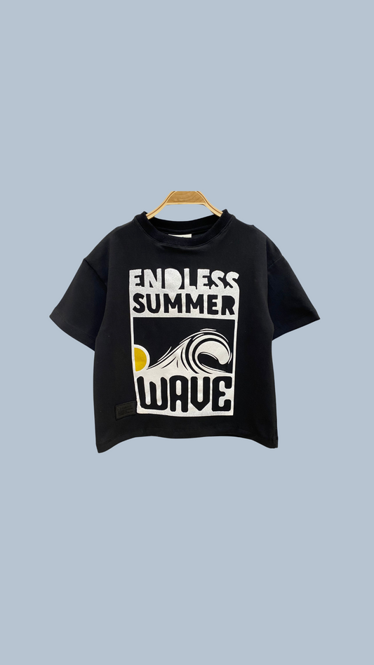 Remera SUMMER WAVE Negra - Tela Algodón | DonGato Kids