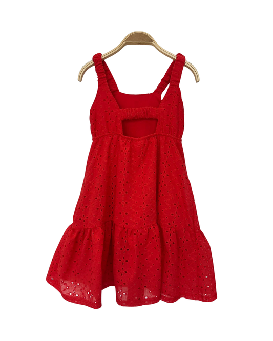 Vestido Rojo en Broderie - Don Gato Kids
