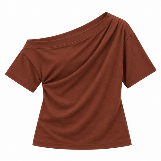 Blusa Irregular marrón, prenda sola de frente sobre fondo blanco.