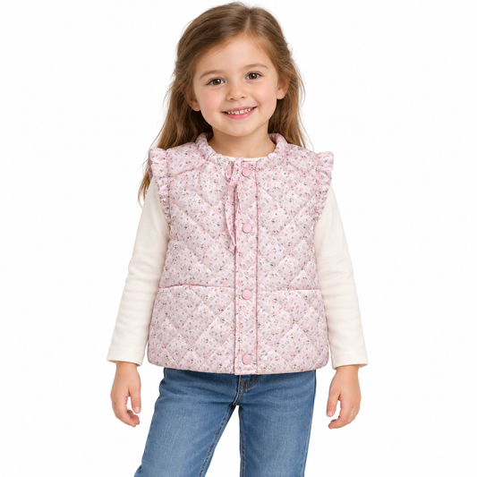 Chaleco Cuello Redondo Rosa - Don Gato Kids — modelo con la prenda sobre fondo blanco.