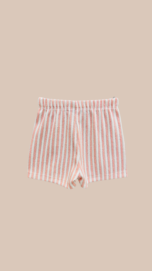 Short Lore con Bolado al Frente y Rayas Rosa - Tela Footer sin Frisa con Lurex | DonGato Kids