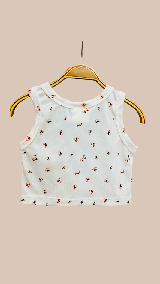 Musculosa Blanca con Florecitas Rosas - Tela 100% Morley | DonGato Kids