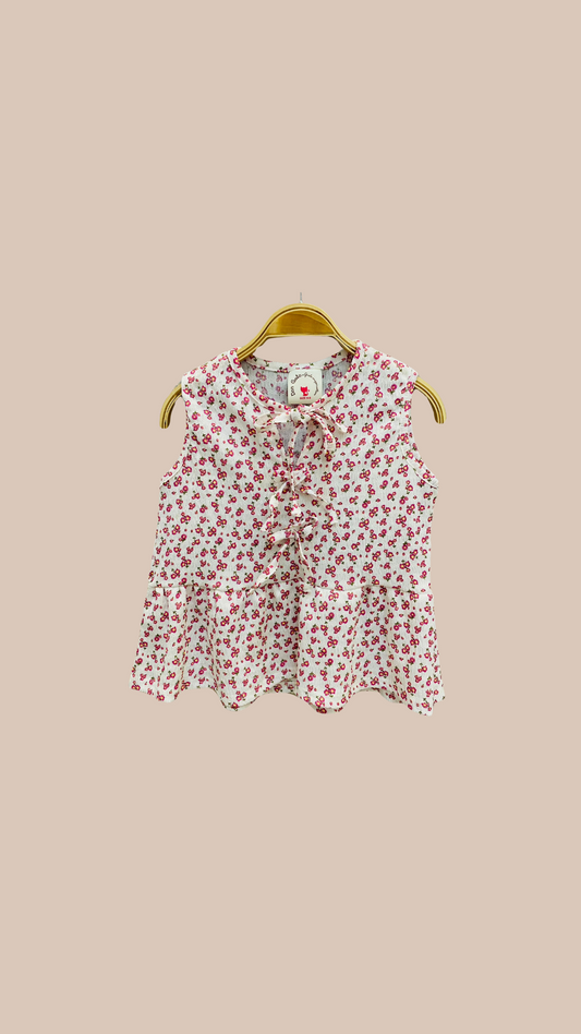 Blusa Amalia con Estampa de Flores Fucsias y Moñitos Delicados | DonGato Kids