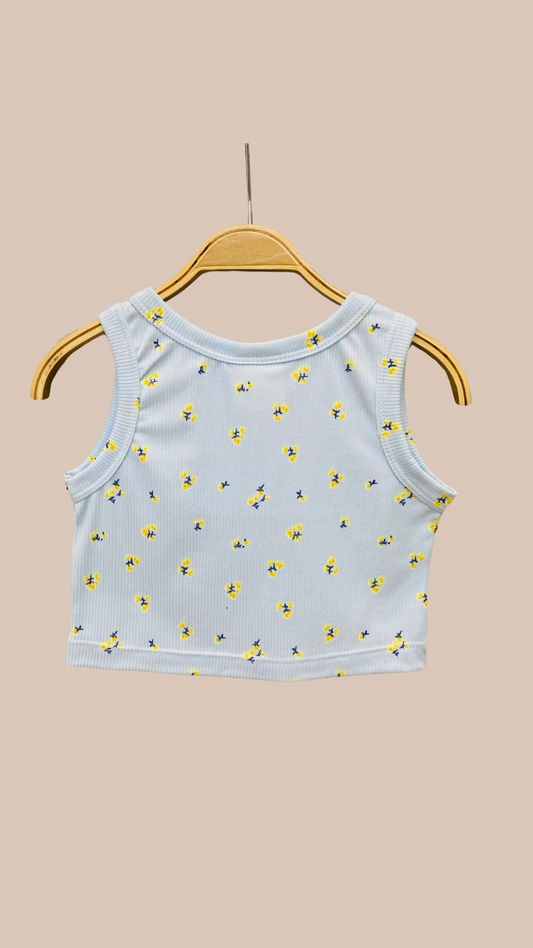 Musculosa Celeste con Florecitas Amarillas - Tela 100% Morley | DonGato Kids