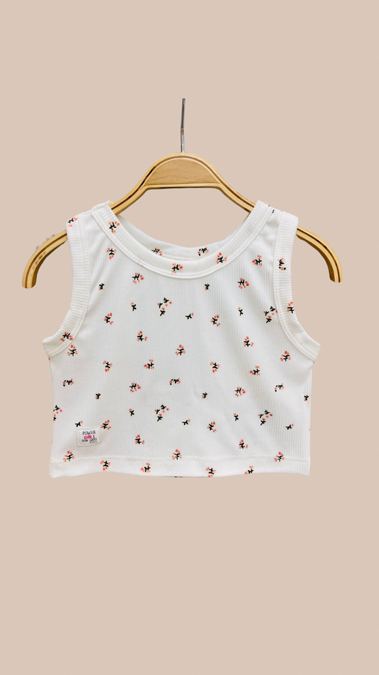 Musculosa Blanca con Florecitas Rosas - Tela 100% Morley | DonGato Kids