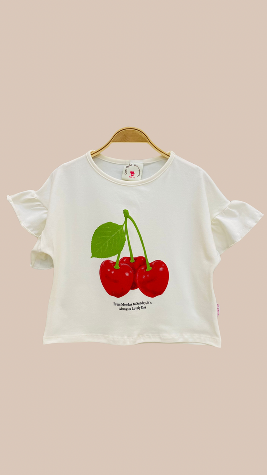 Remera Cereza Volados - Tela Jersey con Spandex | DonGato Kids