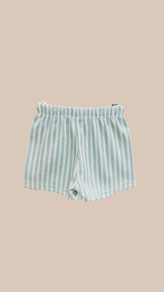 Short Lore con Volado al Frente y Rayas verde agua  - Tela Footer sin Frisa con Lurex | DonGato Kids