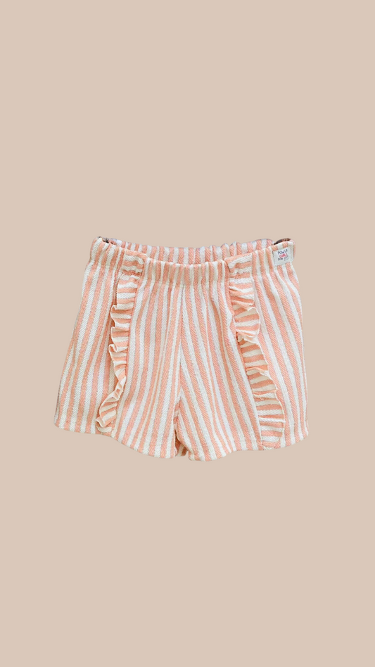 Short Lore con Bolado al Frente y Rayas Rosa - Tela Footer sin Frisa con Lurex | DonGato Kids