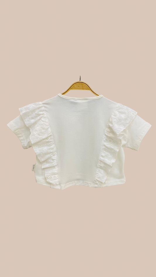 Remera con Volados BLANCA - Tela Jersey y Broderie | DonGato Kids