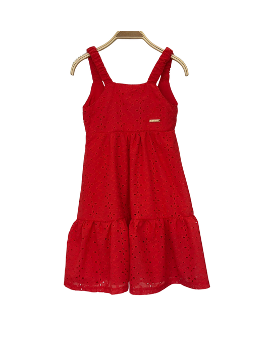 Vestido Rojo en Broderie - Don Gato Kids