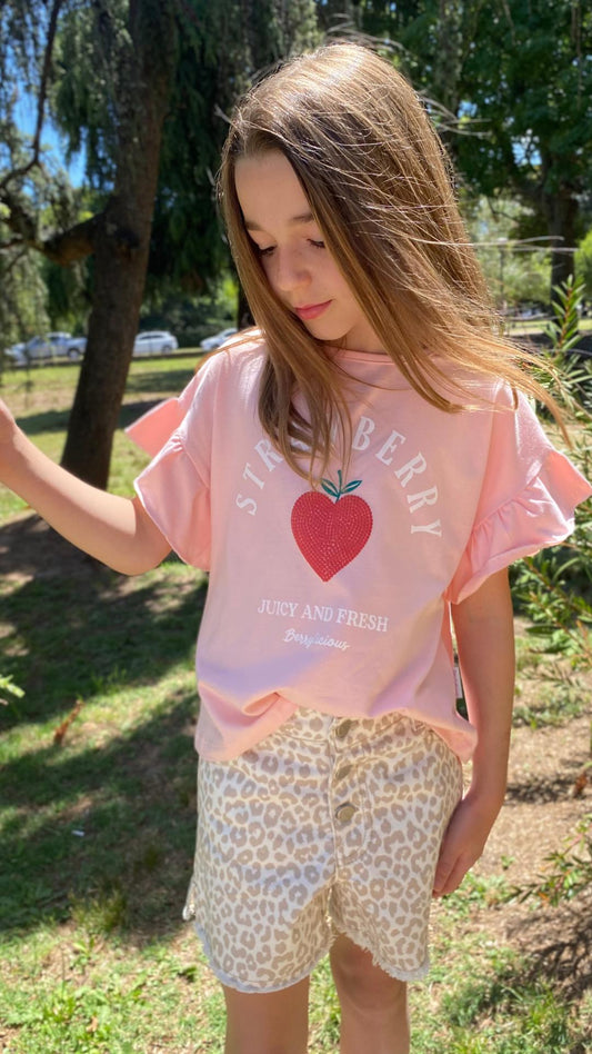 Remera Strawberry Rosa - Tela Jersey con Spandex | DonGato Kids