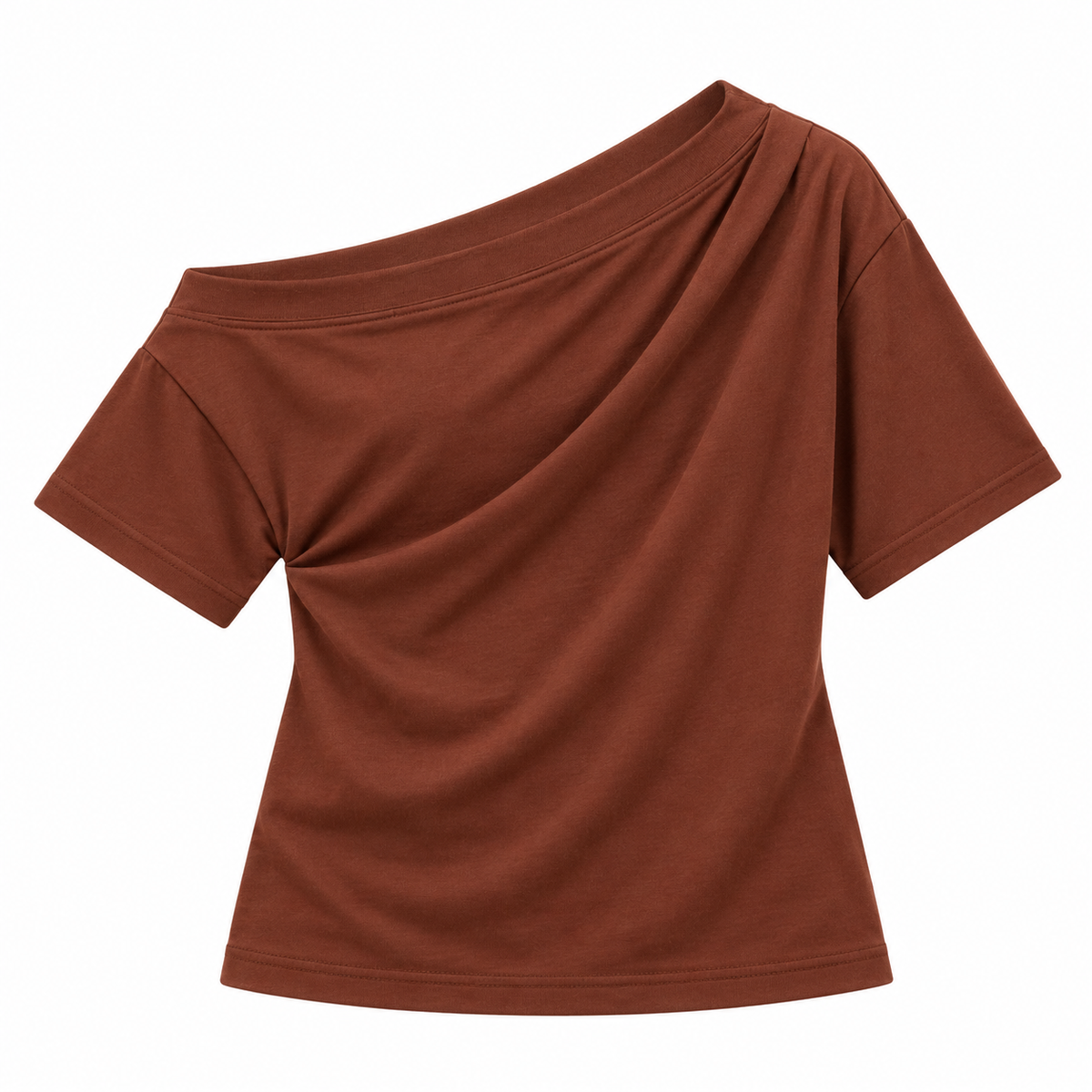 Blusa Irregular marrón, prenda sola de frente sobre fondo blanco.