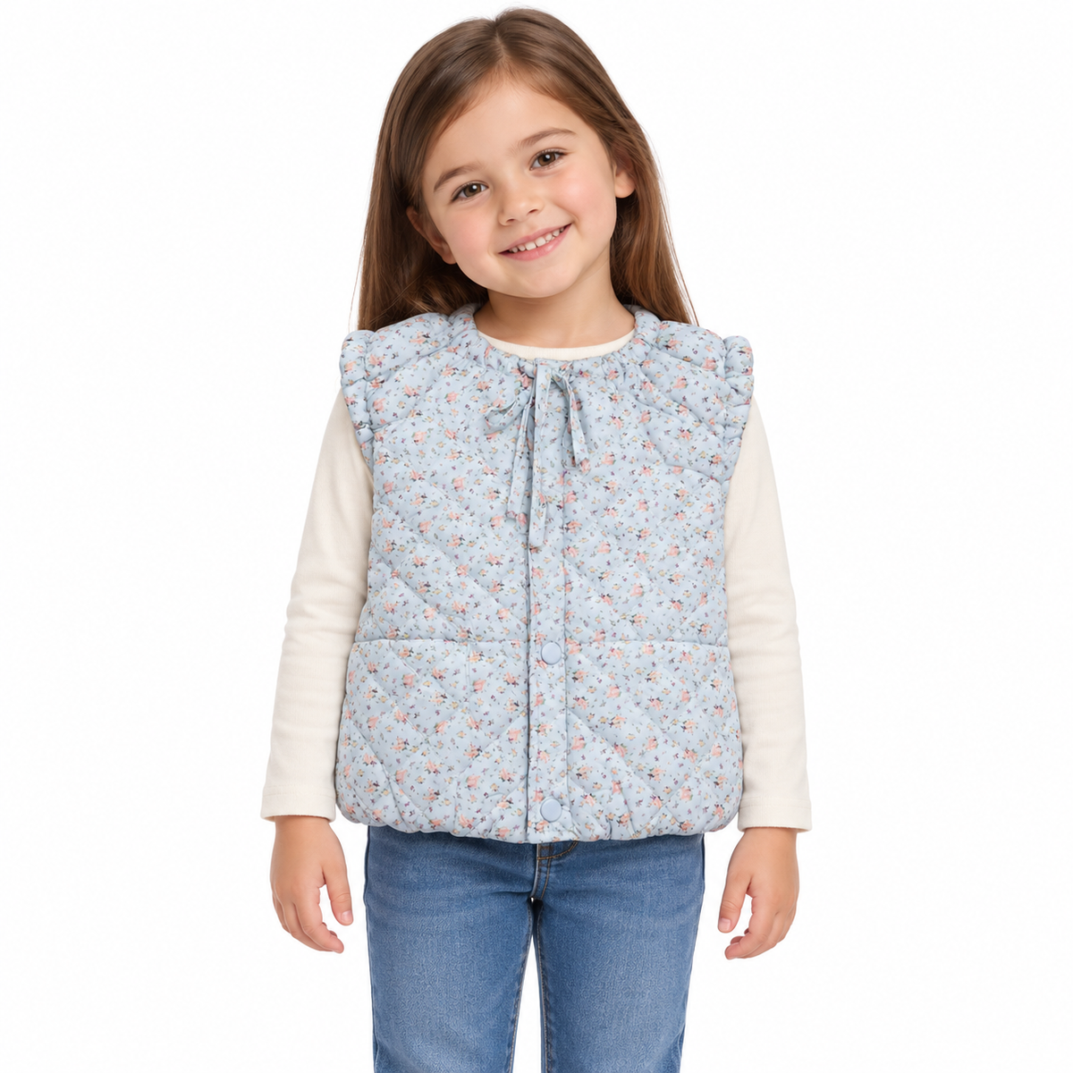 Chaleco Cuello Redondo - Don Gato Kids — modelo con la prenda sobre fondo blanco.