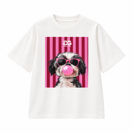 Remera Perro Fashionista Pink — prenda sola de frente sobre fondo blanco, formato cuadrado.