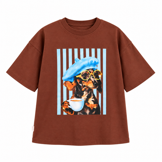 Remera Alfo marrón, vista frontal de la prenda sola sobre fondo blanco.