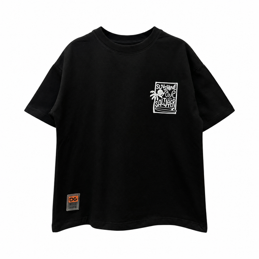 Remera Sunshine Negra – Don Gato Kids — prenda sola de frente sobre fondo blanco.