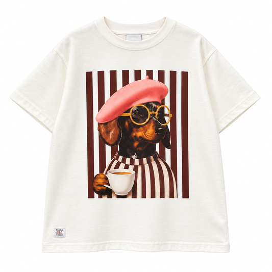 Remera Salchicha Crudo: prenda sola de frente, fondo blanco, formato cuadrado 1:1.